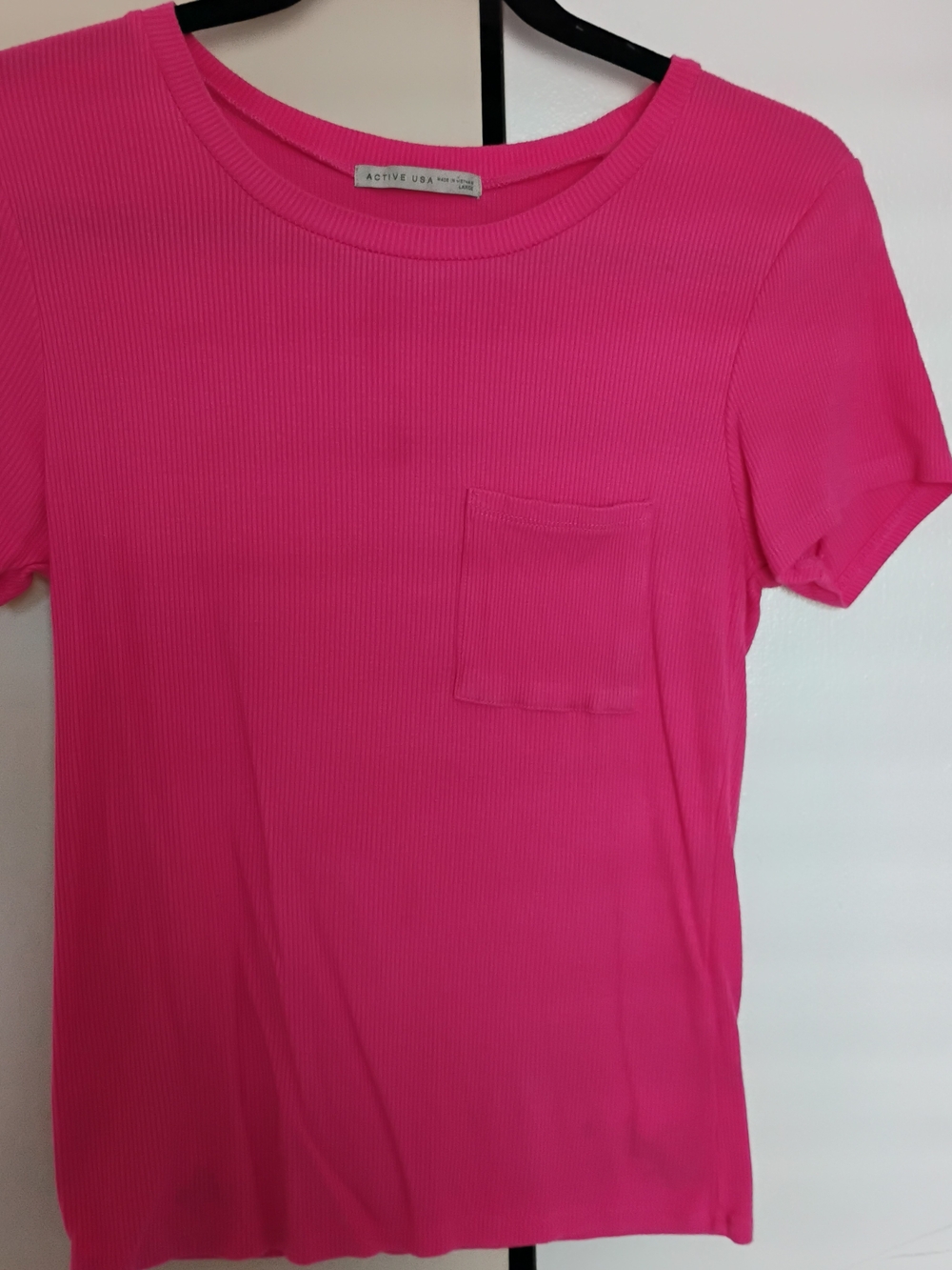 Active USA Neon Pink Ribbed Pocket Short Sleeve Tee
